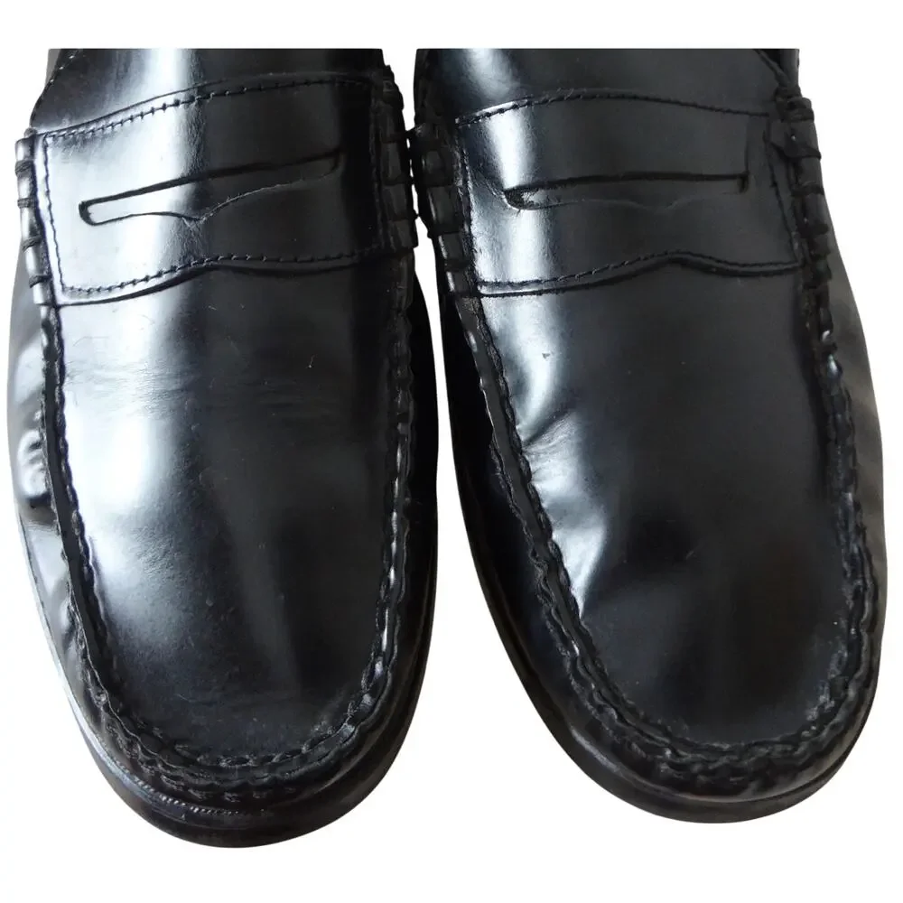Vintage 90s Nunn Bush Black Penny Loafer Mens 10 Moc Pinch Toe Dress Shoe Gel